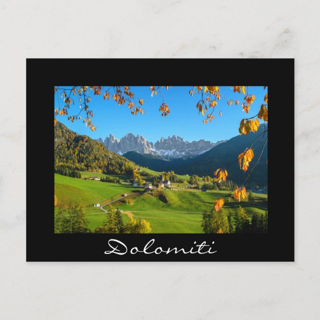 Val di Funes con hojas de otoño con tarjeta negra (Anverso)