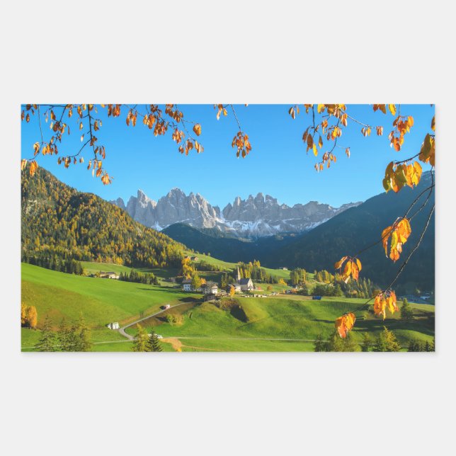 Val di Funes con pegatina rectangular de hojas de  (Anverso)