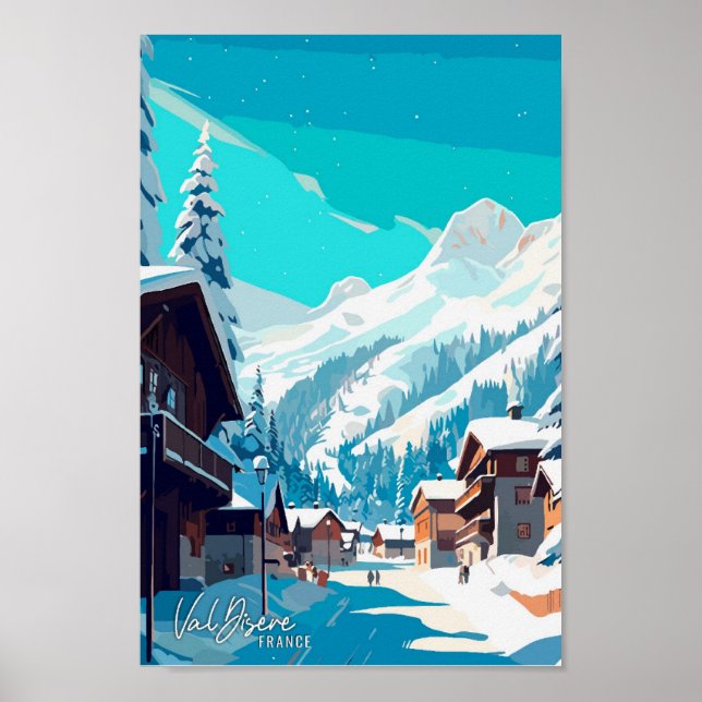 Val Disere France Ilustracion de viajes de arte (Frente)