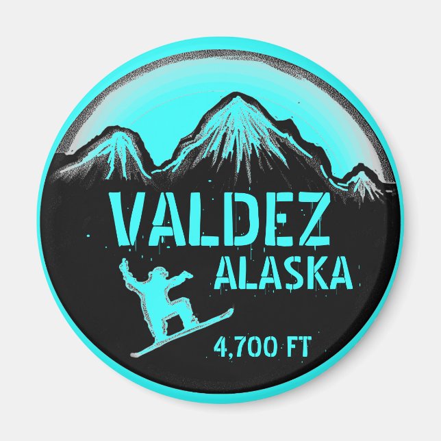 Valdez Alaska imán verde azulado de arte en snowbo (Frente)