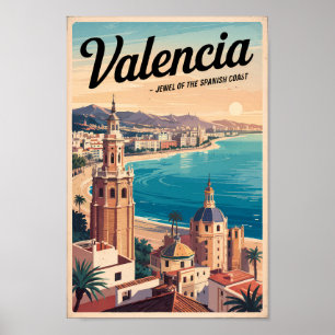 Valencia España Ilustracion Retro de arte de viaje