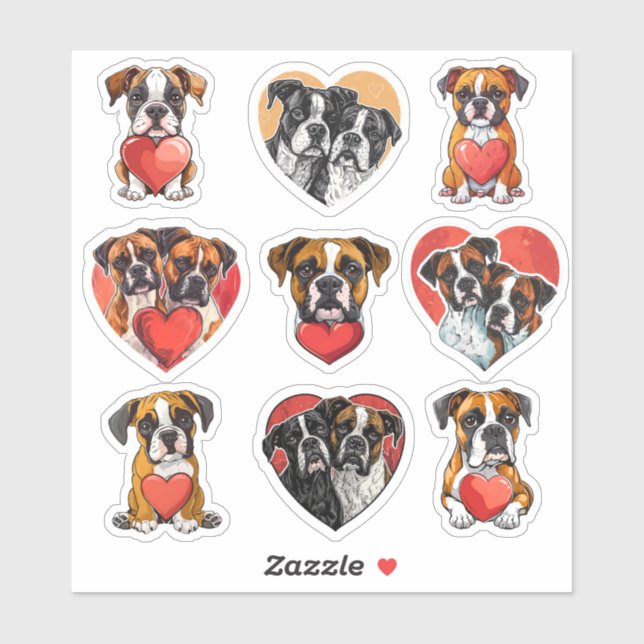 Valentine Boxer Dog conjunto de 9 pegatinas (Hoja)