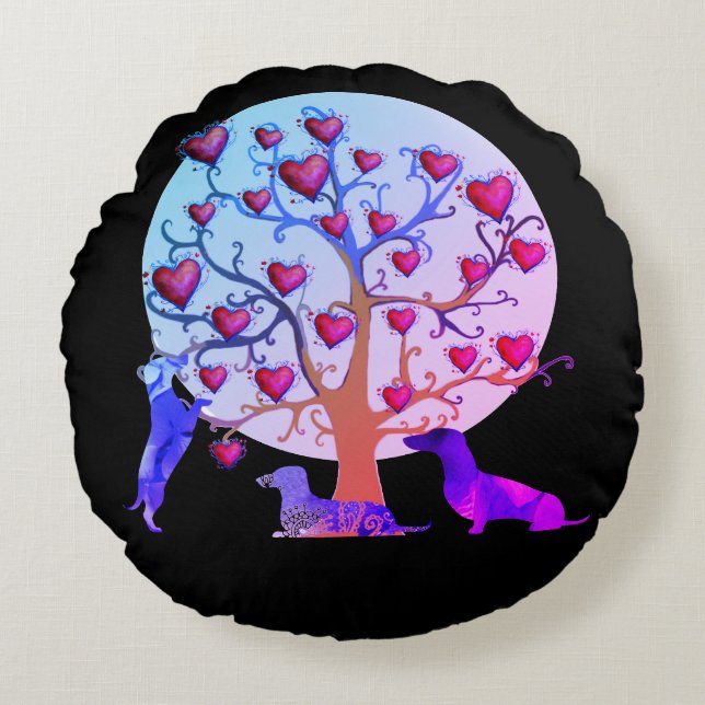 Valentine Dachshund Corazones Rodeando cojín de la (Anverso)