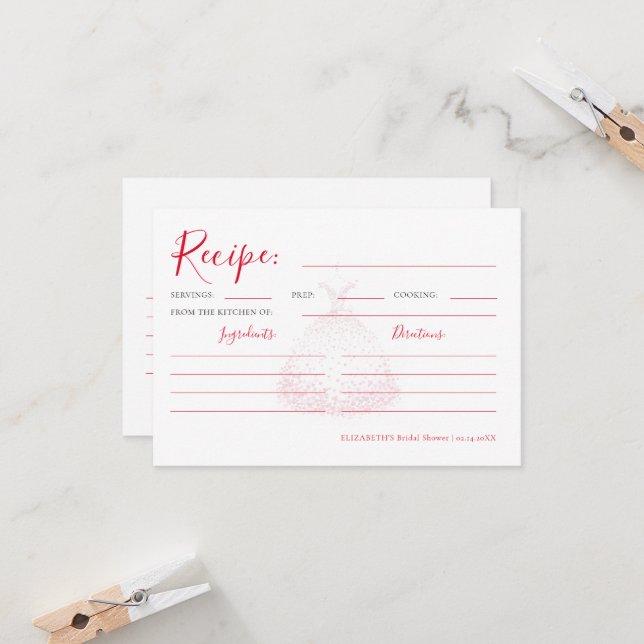 Valentine Hearts Dress Bridal Shower Recipe Card (Anverso/Reverso In Situ)