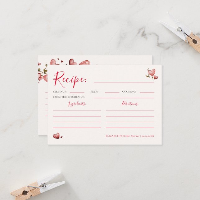 Valentine Hearts Vine Bridal Shower Recipe Card (Anverso/Reverso In Situ)