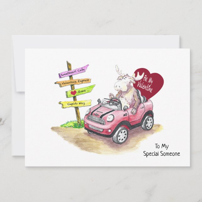 Valentine Moose en el coche tarjeta de vacaciones  (Anverso)