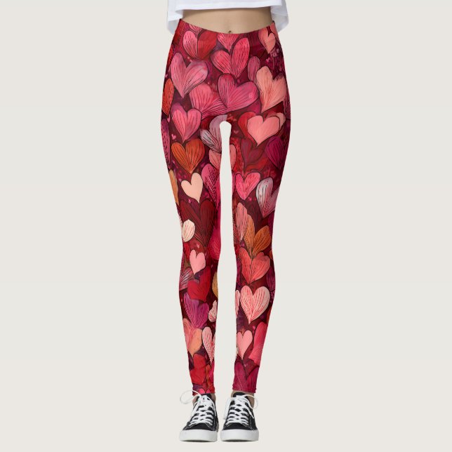 Valentine’s Day Leggings – Romantic Heart Pattern  (Anverso)