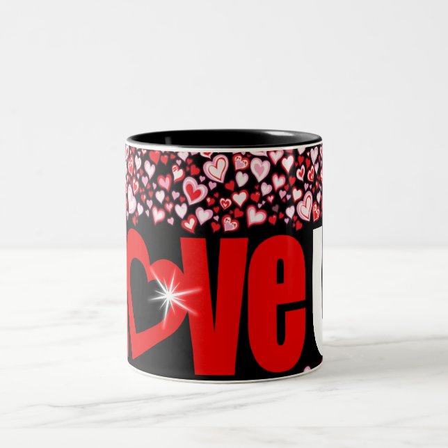 Valentine "te ama" corazones tazas negras rosadas (Centro)
