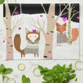 Valentine Woodland Foxes Cocina toalla de té