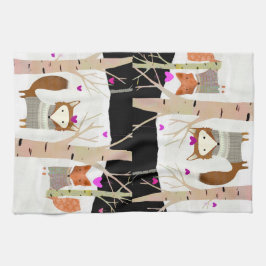 Valentine Woodland Foxes Cocina toalla de té
