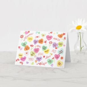 Valentine Words Hearts Flowers Tarjeta de felicita