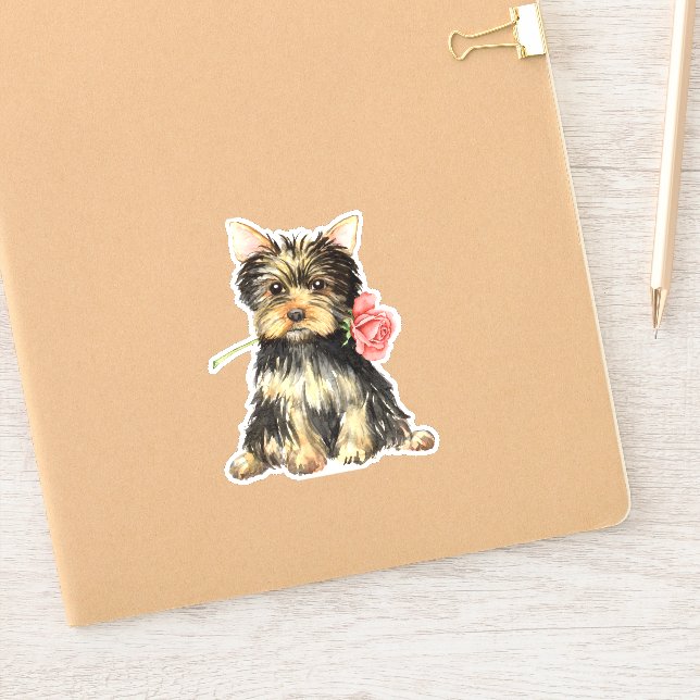 Valentine Yorkshire Terrier Vinyl Pegatina (Cuaderno)