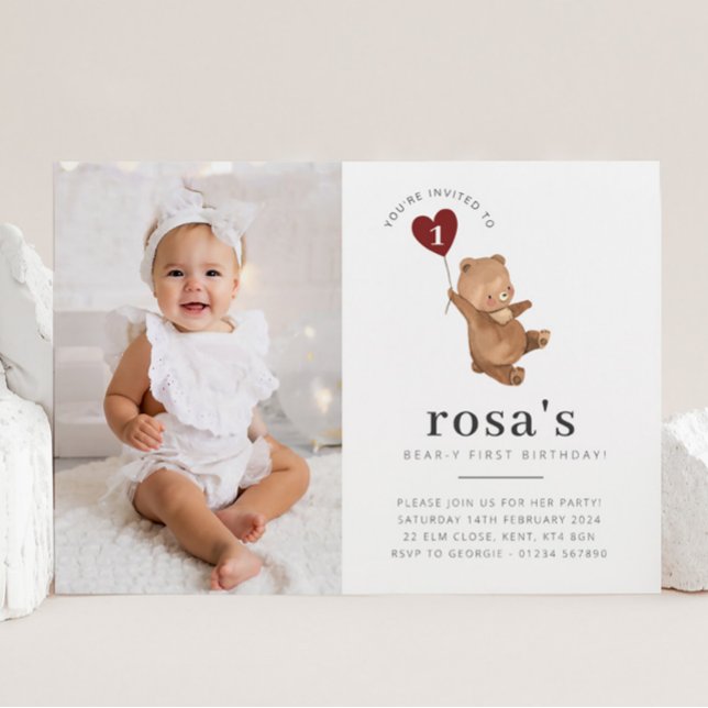 Valentines Bear Foto Invitación al primer cumpleañ (Subido por el creador)
