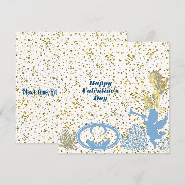 Valentines Cupid Blue Gold Sparkle Romantic Cute (Anverso / Reverso)