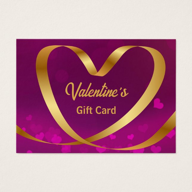 Valentine's Day Gold Heart Ribbon Purple Gift Card (Frente)