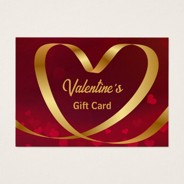 Valentine's Day Gold Heart Ribbon Red Gift Card (Frente)