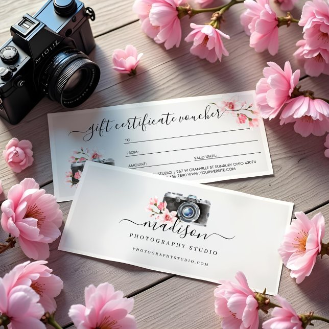Vales de regalo de fotografía de cámara y florines (Vintage Camera & Florals Photography Gift voucher)