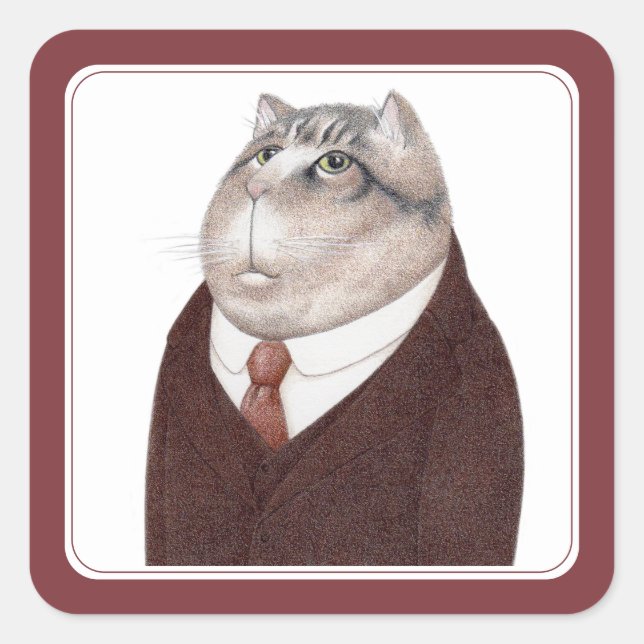 VALET CAT Pequeños Pegatinas cuadrados (Anverso)