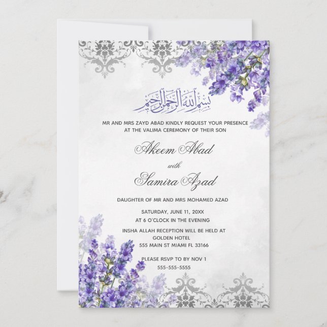 Valima Ceremonia Boda Invitación Lavenders (Anverso)