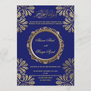 Valima Nikah Ceremonia Boda Invitación Oro Azul