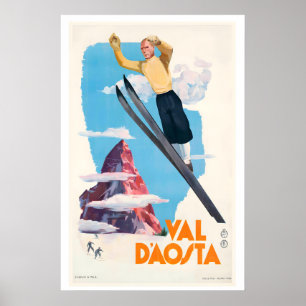 Valle de Aosta Italia Póster Vintage de Esquí