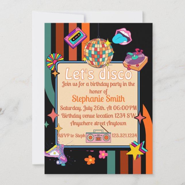 Vamos a disco 70s Invitación de cumpleaños (Anverso)
