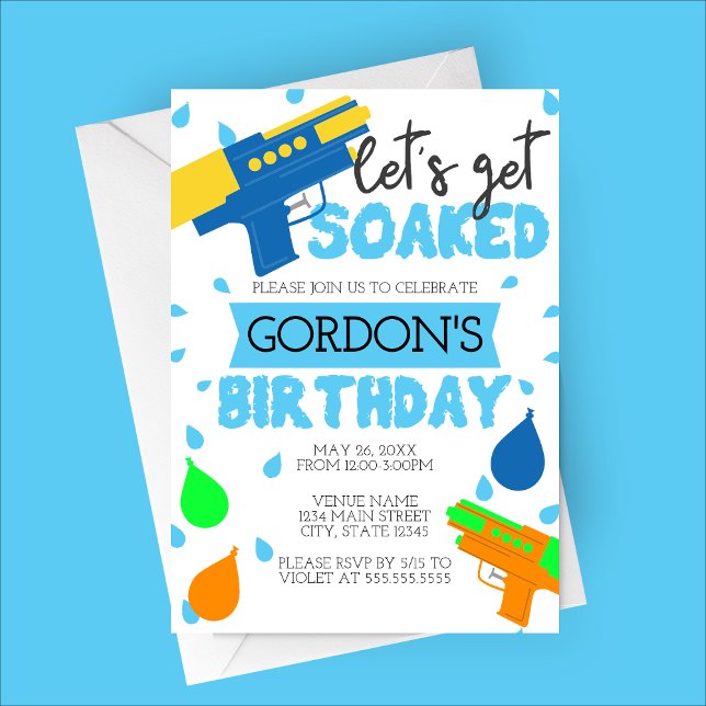 Vamos a empapar la invitación de la fiesta de cump (Let's Get Soaked | Water Balloon Birthday Party Invitation)