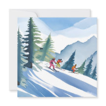 Vamos a esquiar | Tarjeta acuarela de invierno