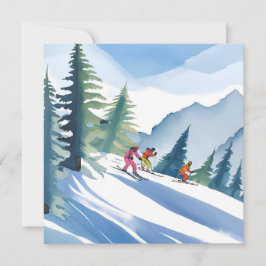 ¡Vamos a Esquiar | Tarjeta de Acuarela de Invierno