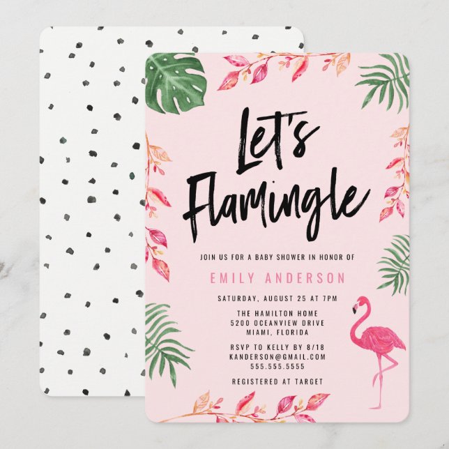 Vamos a Flamingle | Invitación a Baby Shower (Anverso / Reverso)