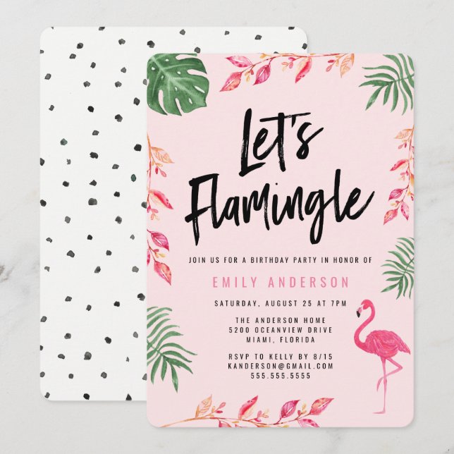¡Vamos a Flamingle | Invitación a Fiesta de Cumple (Anverso / Reverso)