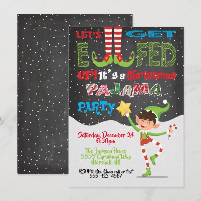 Vamos a hartarnos de la invitación del Fiesta Elf  (Anverso / Reverso)