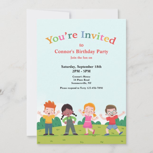 Vamos a jugar invitación a fiesta de cumpleaños (Anverso)
