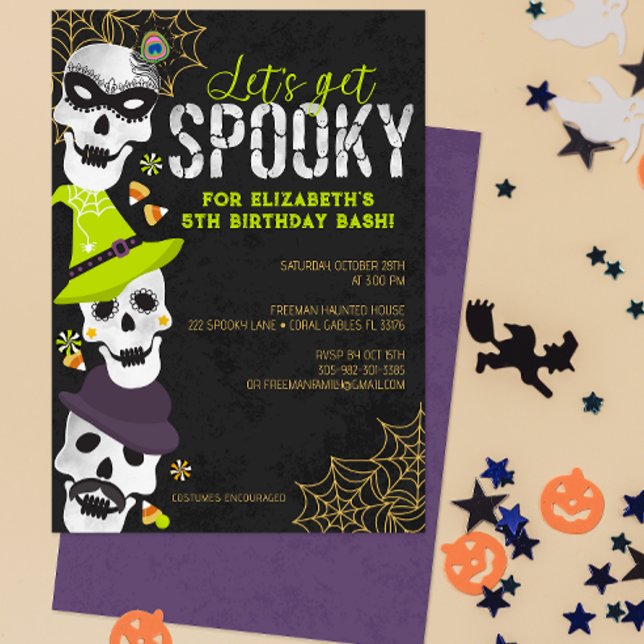 Vamos a tener miedo de la invitación de cumpleaños (Spooky Halloween Costume Birthday Party Invitation for Any Age)