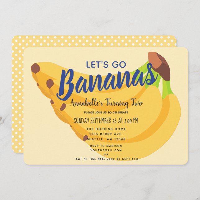 Vamos Bananas Niños Invitación al cumpleaños (Anverso / Reverso)