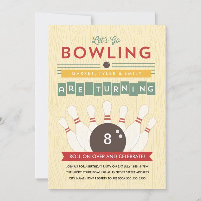 ¡Vamos Bowl! Invitación de fiesta de cumpleaños mú (Anverso)