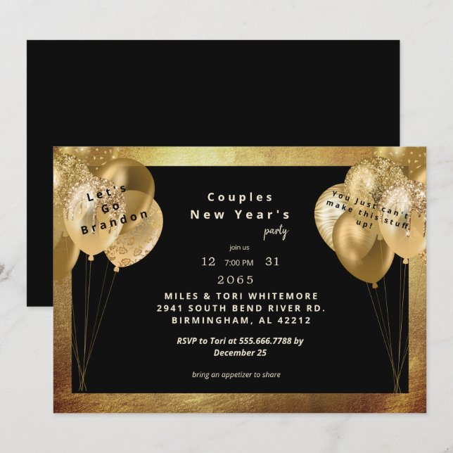 Vamos Brandon a la divertida invitación de Año Nue (Anverso / Reverso)