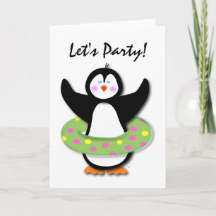 Vamos Fiesta nadando con la tarjeta de pingüino