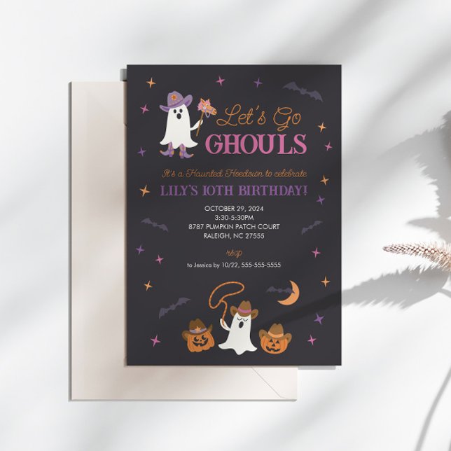 Vamos Ghouls Invitación de cumpleaños de Halloween (Let's Go Ghouls, Western Halloween Birthday Party Invitation)