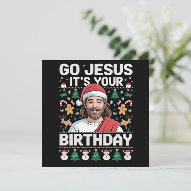 Vamos Jesús Es Tu Cumpleaños Suéter Feo De Navidad (Anverso de pie)