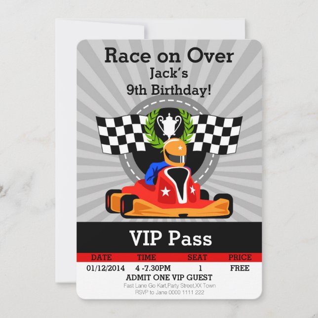 ¡VAMOS LA invitación de cumpleaños de KART! (Anverso)