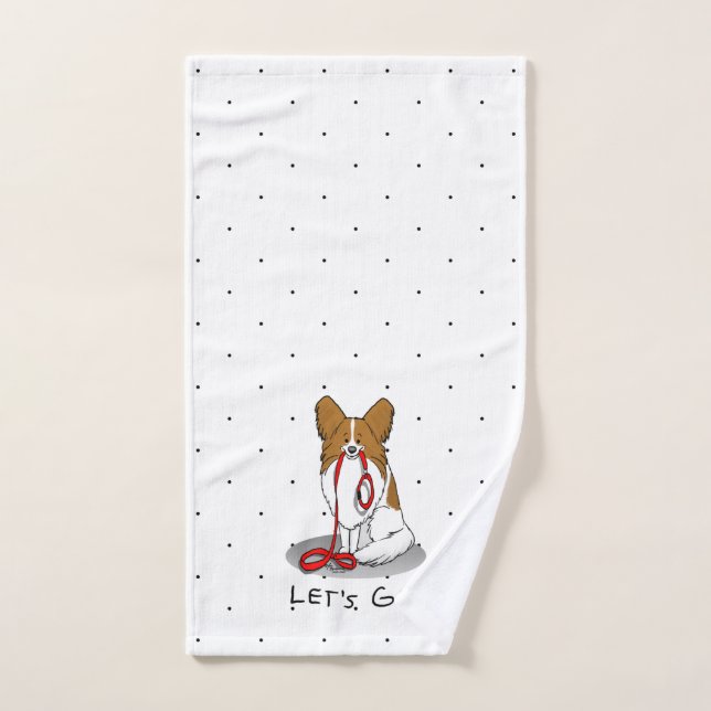 ¡Vamos! (paseo) Papillon (blanco y rojo) Perro Cut (Toalla de mano)