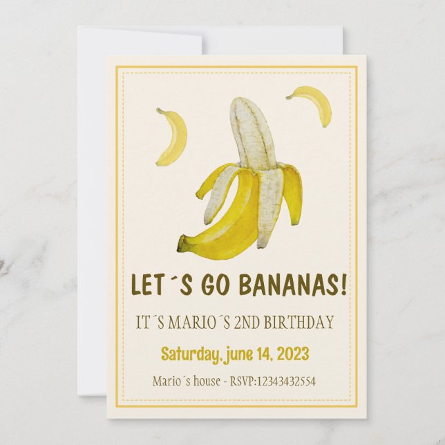 Vamos plátanos, invitación de cumpleaños bananero (Anverso)