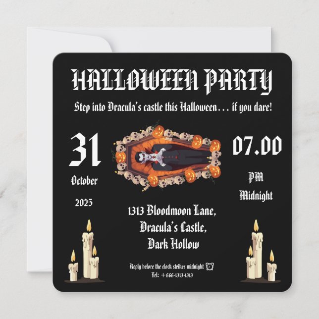 Vampiro 🖤 fiesta de halloween - Tarjeta de invita (Anverso)