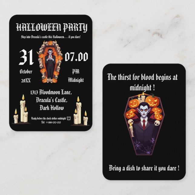 Vampiro 🖤 fiesta de halloween - Tarjeta de invita (Anverso / Reverso)