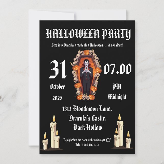 Vampiro 🖤 fiesta de halloween - Tarjeta de invita (Anverso)