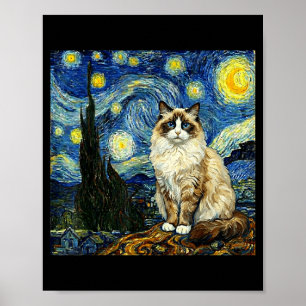 Van Gogh Arte Noche Estrellada - Gato Ragdoll Dive