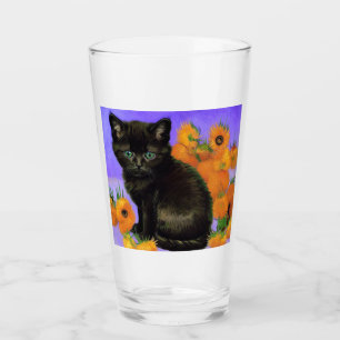 Van Gogh Black Kitten con girasoles