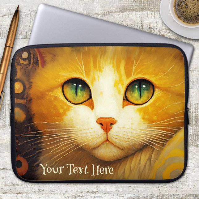 Van Gogh Inspiró la funda de la computadora para p (Personalized whimsical laptop sleeve featuring a colorful painting of a cute kitty in van Gogh style)