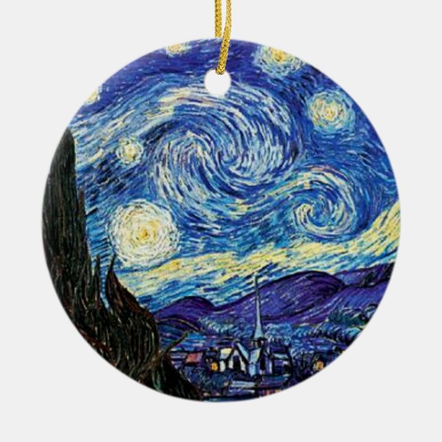 Van Gogh - Ornamento navideño nocturno estrellado (Frente)